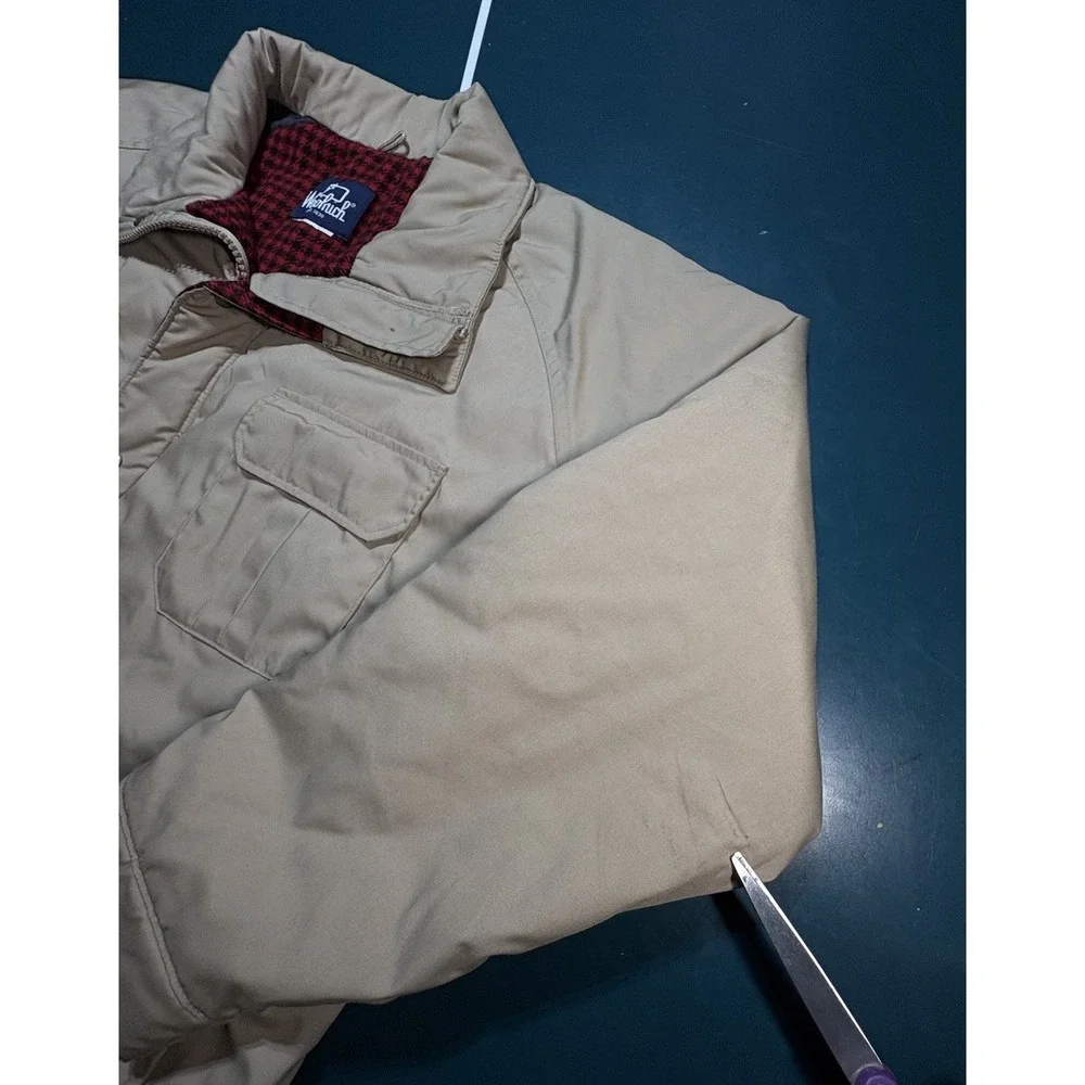 Vintage Woolrich Jacket Mens XL Beige Mountain Parka Wool Plaid Lined USA Made‎